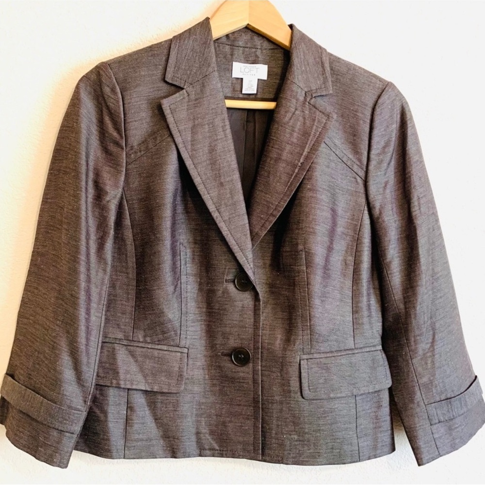Ann Taylor LOFT Petites Brown Silk Linen Blend 2 Button Blazer Jacket 8P